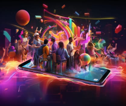 Smartphone screen: Smartphone screen with people dancing in the nightclub. Disco club concept