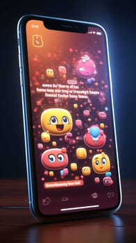 Smartphone screen: Smartphone with social media icons on the screen. 3d rendering