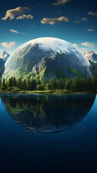 Earth Day: Earth planet and forest on the lake. Elements of this image furnished by NASA