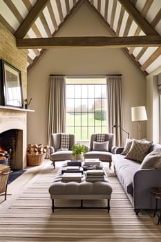 Cottage living room decor, sitting room and interior design, antique furniture, sofa and home decor in English country house and elegant farmhouse style idea