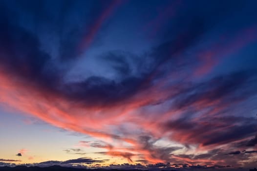 Sunset dramatic sky in Cyprus in winter 2