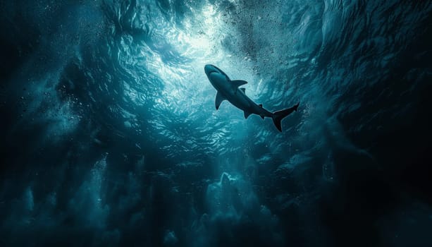 A shark is swimming in the ocean by AI generated image.