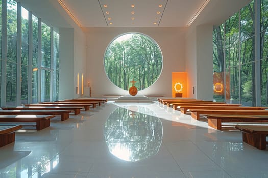 Modern minimalist chapel with simple architectural lines and natural light