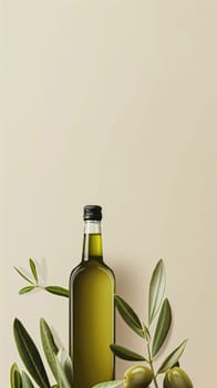 Olive oil bottle ad background with copyspace, vegetable oil commercial produce, food industry and retail concept