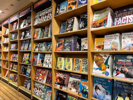 Books about wildlife and awesome facts on the bookshelves. High quality photo