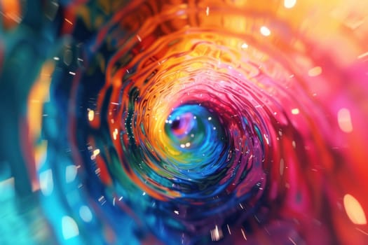 A colorful spiral with a rainbow of colors. The spiral is surrounded by a bright blue background. The colors are vibrant and lively, creating a sense of energy and excitement