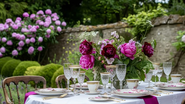 Wedding decoration with peonies, floral decor and event celebration, peony flowers and wedding ceremony in the garden, English country style