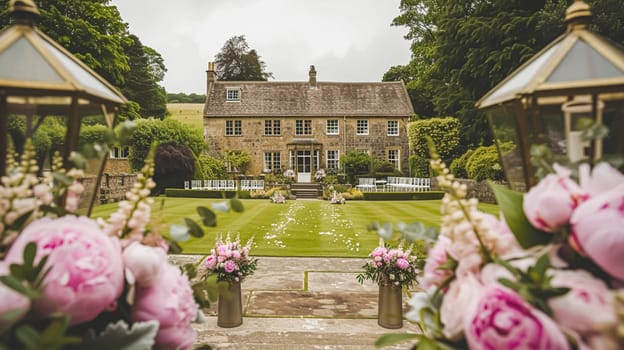 Wedding decoration with peonies, floral decor and event celebration, peony flowers and wedding ceremony in the garden, English country style