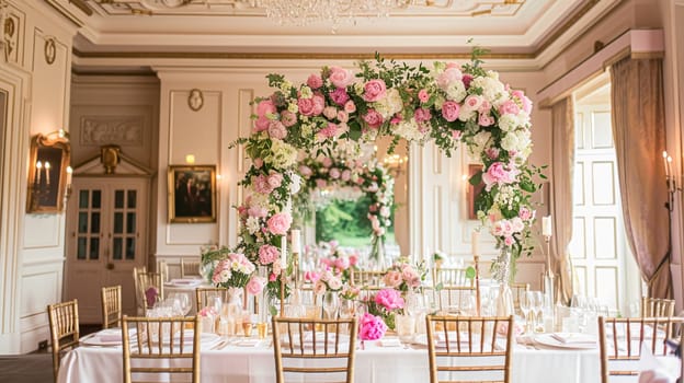 Wedding decoration with peonies, floral decor and event celebration, peony flowers and wedding ceremony in the garden, English country style