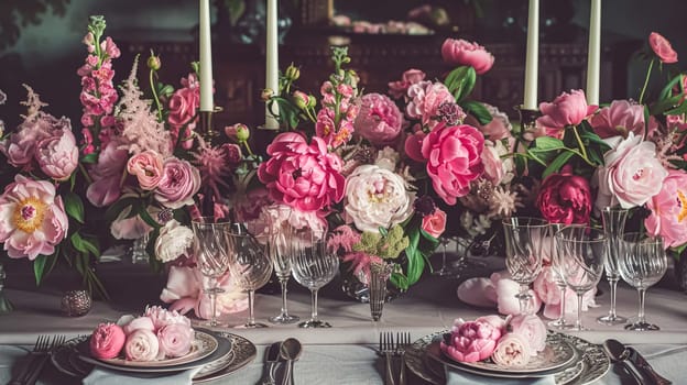 Wedding decoration with peonies, floral decor and event celebration, peony flowers and wedding ceremony in the garden, English country style