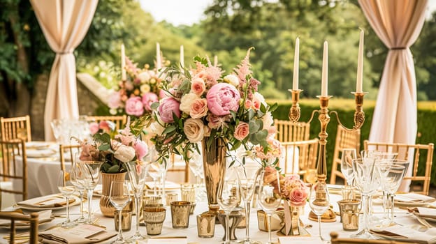 Wedding decoration with peonies, floral decor and event celebration, peony flowers and wedding ceremony in the garden, English country style