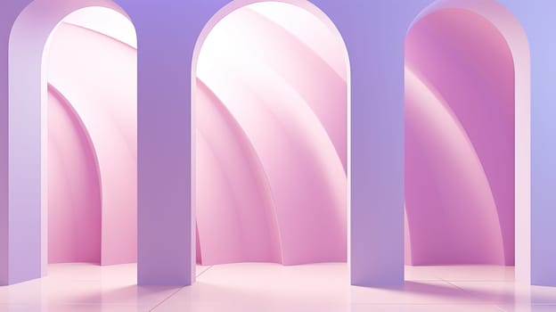 Abstract pink room with arch. Surreal architectural abstraction in pastel colors. Generated AI