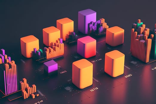 Abstract data graph concept with data clusters and particles. Digital sorting and management concept for business and finance. Generated AI