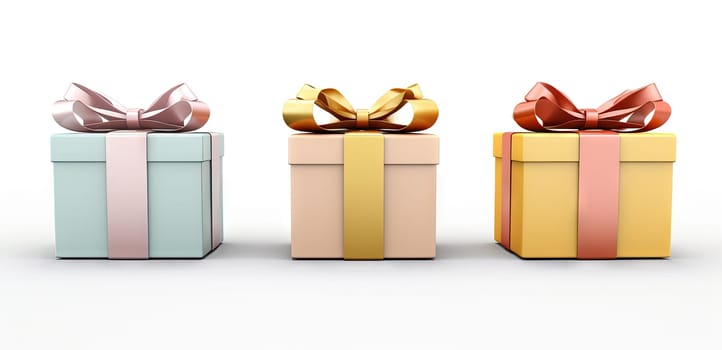 Set of colorful gift boxes with ribbons for Christmas holidays or commercial event. Generated AI