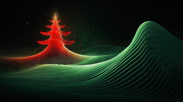Christmas tree in music equalizer or music waveform. Party card for winter holidays. Generated AI