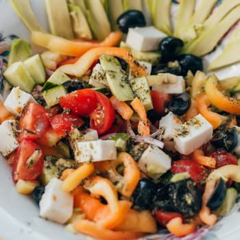 Greek salad with vegetables for healthy food. Traditional Mediterranean food