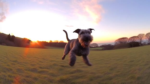 Cute puppy playing outside. Lifestyle dynamic dog photo in casual camera style. Generated AI