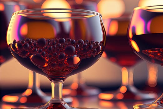 Club cocktails on the table with light. Colorful juicy drinks in glasses. Generated AI