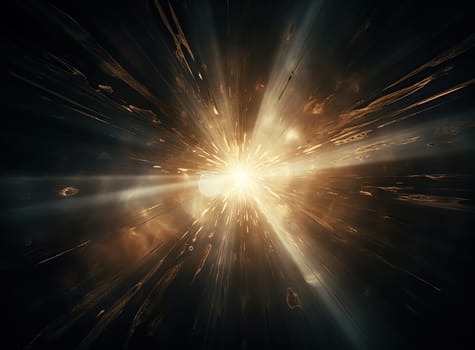 Star flare with yellow rays and beams on dark background. Generated AI