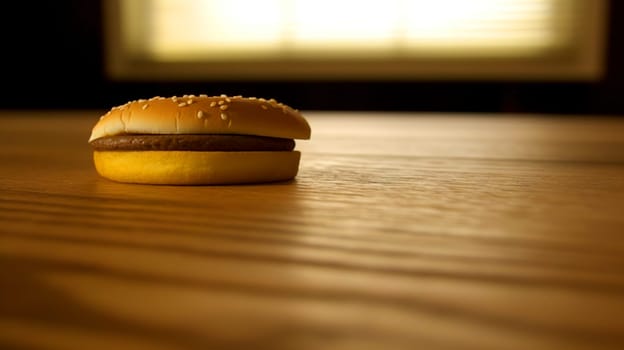 Juicy tasty hamburger on the table. Fast food image of a burger with grilled meat. Generated AI