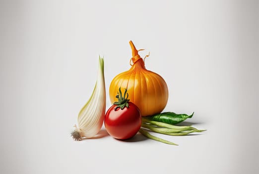 Fresh vegetables for cooking. Set of juicy vegetables on white background. Generated AI