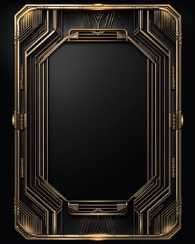 Golden art deco frame with ornament. Retro golden art deco or art nouveu frame in roaring 20s style. Generative AI