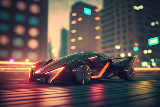 Abstract futuristic car with shiny reflections. Beautiful conceptual supercar. Generated AI