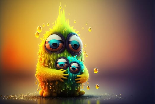 Monster hugging the child. Cute scene with mother monster love. Generated AI