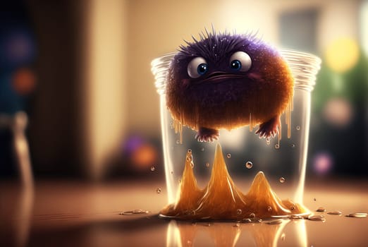 Funny monster character. Crazy cute creature with weird eyes. Generated AI