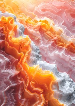 A close up of an orange, flamelike marble texture resembling a geological phenomenon. The vibrant colors and swirling patterns create a fiery art piece, reminiscent of a smokefilled event