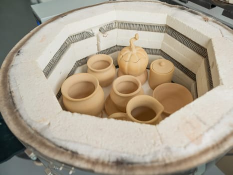 Ceramic dishes in a special kiln. School of Ceramics