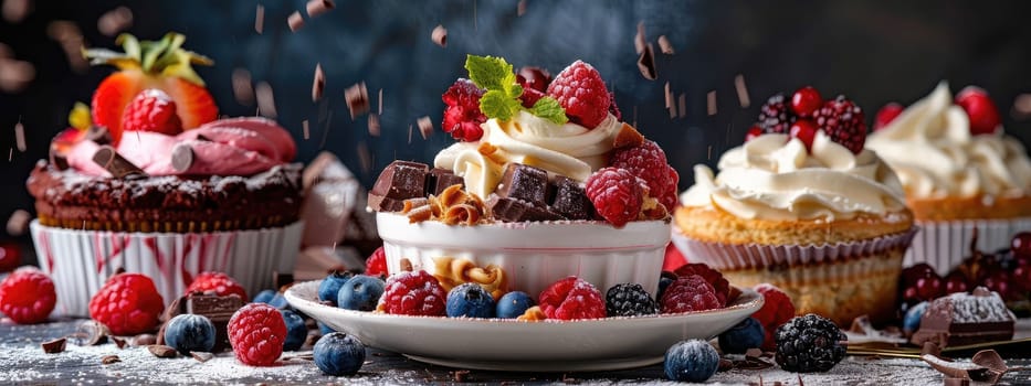 A beautiful summer dessert with berries and fruits. Selective focus. food.