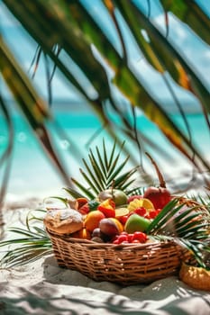 Fruit basket on the beach. Selective focus. food.