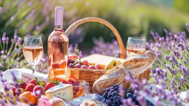 Picnic in a lavender field. Selective focus. nature.