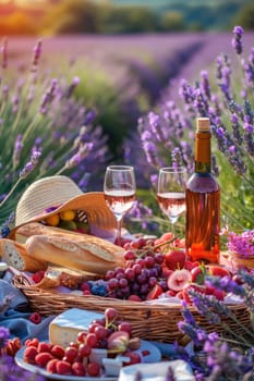 Picnic in a lavender field. Selective focus. nature.