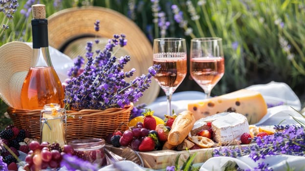 Picnic in a lavender field. Selective focus. nature.