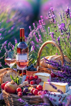 Picnic in a lavender field. Selective focus. nature.