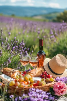 Picnic in a lavender field. Selective focus. nature.