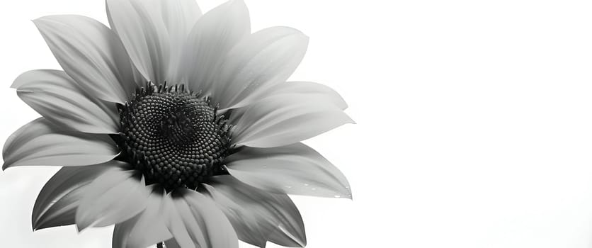 Banner with a grayscale sunflower on a white isolated background, perfect for adding an inscription.