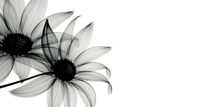 Banner with a grayscale sunflower on a white isolated background, perfect for adding an inscription.