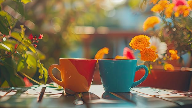 Cup of coffee in the garden. Selective focus. morning.