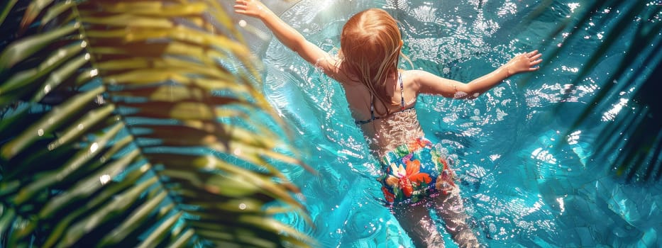 A child girl swims in the pool on vacation. Selective focus. kid.