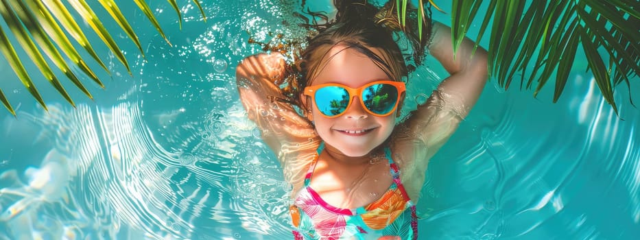 A child girl swims in the pool on vacation. Selective focus. kid.