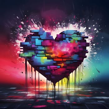 Abstract colorful rainbow heart from square blocks. Heart as a symbol of affection and love. The time of falling in love and love.