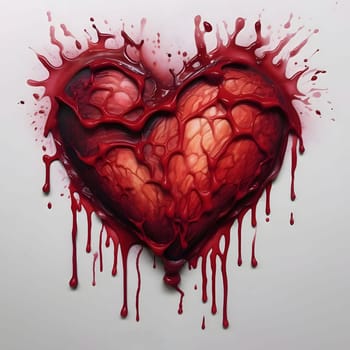 Red heart with flowing blood in the veins. Heart as a symbol of affection and love. The time of falling in love and love.