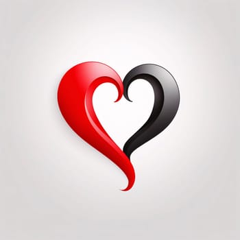 Logo concept black and red lines forming the outline of a heart on a light background. Heart as a symbol of affection and love. The time of falling in love and love.