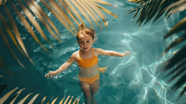 A child girl swims in the pool on vacation. Selective focus. kid.