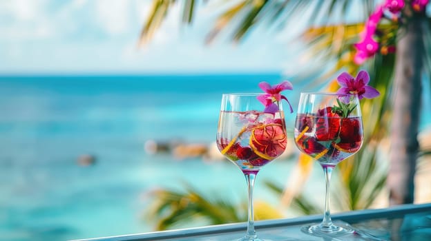 Beautiful exotic cocktails on the beach. Selective focus. drinks.