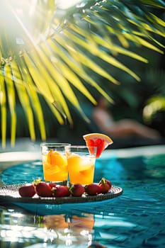 Beautiful exotic cocktails on the beach. Selective focus. drinks.