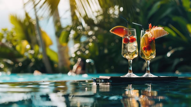 Beautiful exotic cocktails on the beach. Selective focus. drinks.